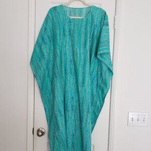 Woman Blue Green Multicolor Scoop Neck Long Dress